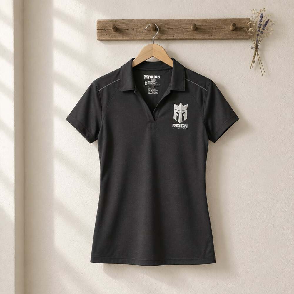 REIGN Total Body Fuel Polo Shirt Size M Black Logo Golf Athletic Women's